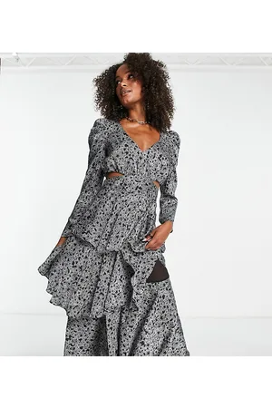 Topshop Vestito midi da cerimonia a balze con cut-out in vita e stampa di stelline