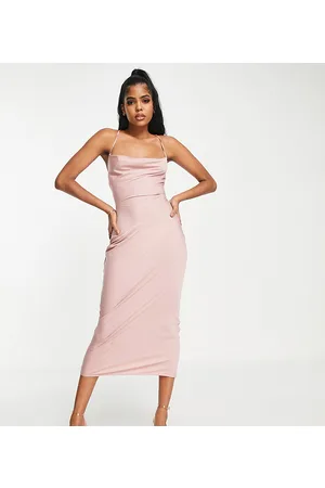 In The Style Esclusiva - Vestito midi con scollo ad anello in raso cipria