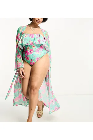 Brave Soul Plus - Kimono da mare lungo e rosa a fiori
