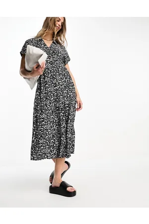 Whistles Vestito midi multicolore a balze con stampa a macchie astratte