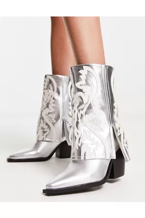 AZALEA WANG Annabelle - Stivali stile western argentati, con risvolto
