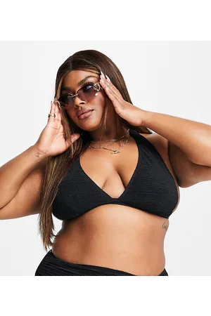 Ivory Rose Plus - Top bikini allacciato al collo in tessuto stropicciato
