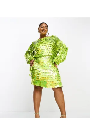 ASOS ASOS DESIGN Curve - Vestito corto extra largo decorato con paillettes oversize lime