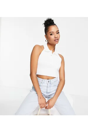 Missguided Crop top con colletto e allacciato al collo