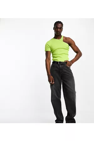 COLLUSION Top monospalla in maglia lime a coste