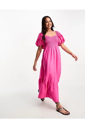 New Look Vestito midi acceso con maniche a sbuffo e parte superiore arricciata