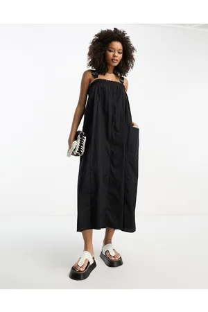 ASOS Prendisole a salopette a trapezio nero in cotone.