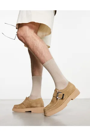 ASRA Fabek - Scarpe con punta a mocassino e cinturino con fibbia in camoscio color avena