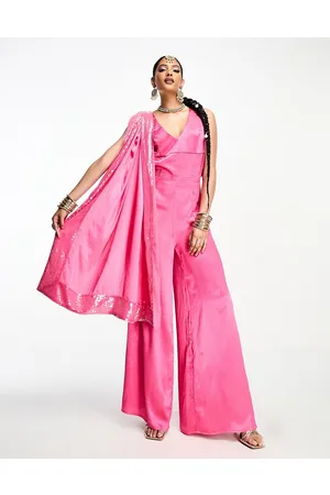 Kanya London Tuta jumpsuit a fondo ampio e sciarpa dupatta magenta