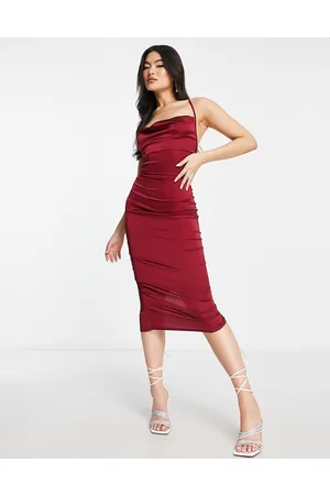 NaaNaa Vestito sottoveste midi in raso con scollo ad anello bordeaux