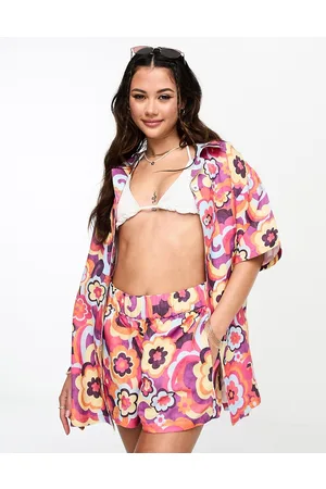 Kulani Kinis Camicia oversize da spiaggia in misto lino con stampa floreale
