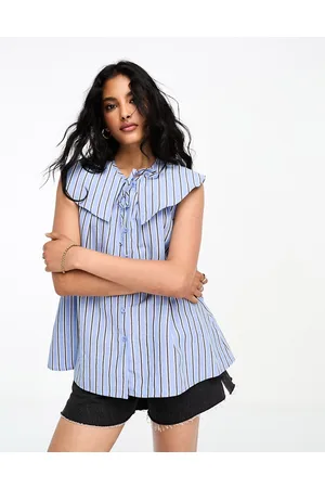 Whistles Blusa oversize a righe azzurra con colletto
