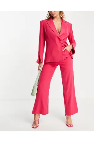 Amy Lynn Pantaloni a fondo ampio fucsia a vita alta con spacchi laterali in coordinato