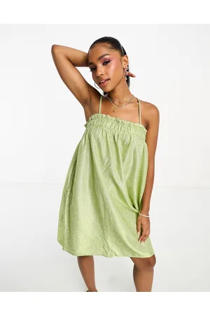 Pieces® Vestito corto babydoll con spalline sottili color lime