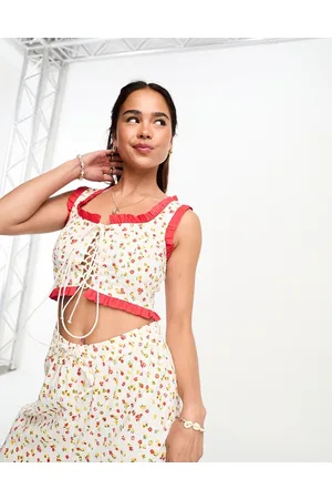 Neon Rose Corsetto con stampa a fiorellini e lacci in coordinato