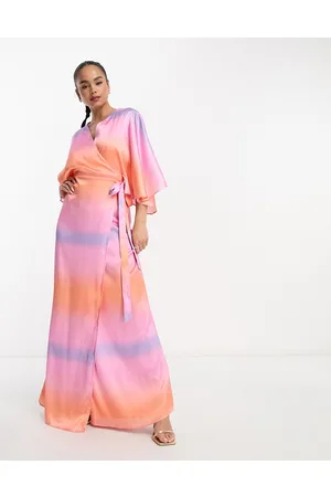 ANAYA Vestito lungo a portafoglio con stampa sfumata e maniche stile kimono
