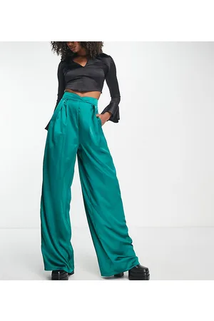 Flounce London Pantaloni con pinces a fondo ampio in raso smeraldo