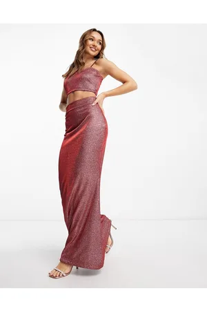 Kanya London Gonna Lehenga lunga a sirena fucsia metallizzato in coordinato