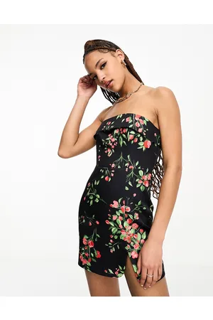 The Frolic Vestito corto a fascia e rosso con stampa di rose