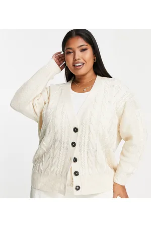 Brave Soul Plus - Jenner - Cardigan taglio lungo in maglia a trecce color crema