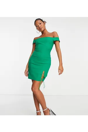 Vesper Vestito corto smeraldo con allacciatura laterale e scollo alla Bardot