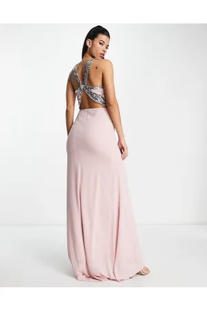 TFNC Vestito lungo color malva in chiffon decorato