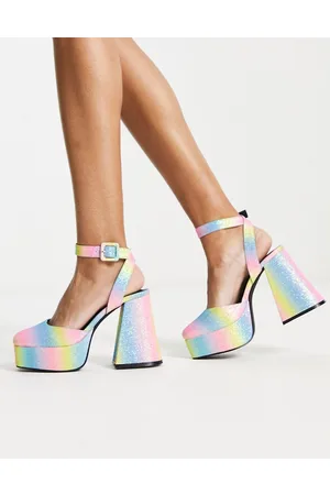 Daisy Street Scarpe con tacco svasato e plateau arcobaleno glitterato