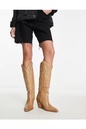 Bronx New Kole - Stivali al ginocchio stile western in pelle color cammello