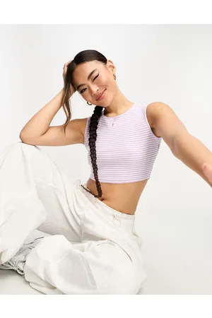 Sixth June Crop top senza maniche in maglia a coste con dettaglio aperto sul retro lilla