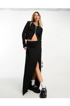 Monki Gonna lunga in maglia nera a coste in coordinato