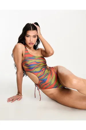 ASOS Costume da bagno monospalla con cut-out con stampa zebrata a mappa termica