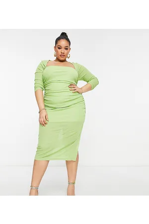 The Frolic Vestito midi verde linfa con scollo squadrato e arricciatura laterale