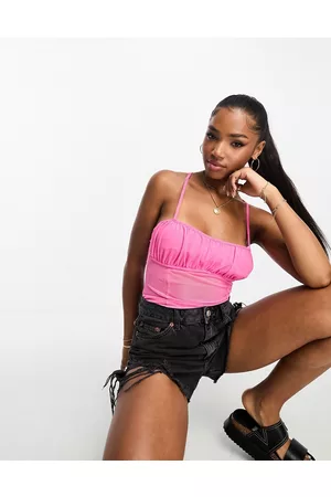 ASOS Body in rete con bustino arricciato e spalline sottili