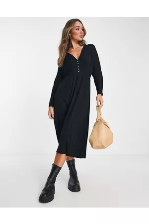 ASOS Vestito midi da giorno a maniche lunghe con bottoni
