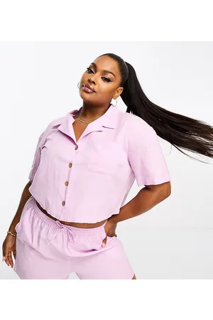 Esmée Esmée Plus - Camicia da mare a maniche corte in lino lilla in coordinato