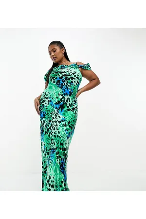 River Island Vestito midi in raso animalier con scollo ad anello e maniche drappeggiate