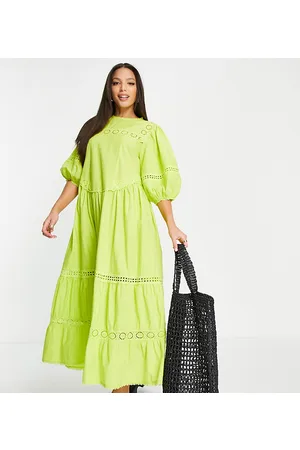 Topshop Vestito lungo oversize in pizzo sangallo chartreuse