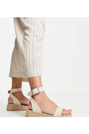 South Beach Sandali espadrilles in similpelle PU e lino color crema con fibbia zigrinata
