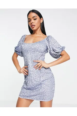 ASOS Vestito corto decorato blu con maniche a sbuffo