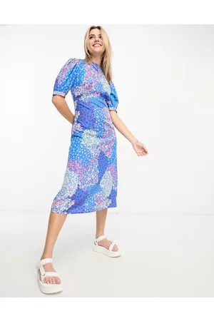 Influence Vestito midi da giorno a fiori con maniche a sbuffo