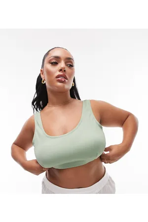 Topshop Curve - Top bikini corto kaki a coste