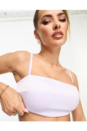 Naked Wardrobe Crop top in raso lilla con scollo squadrato in coordinato