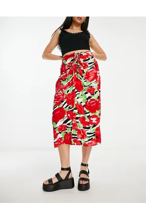 Miss Selfridge Gonna midi arricciata sul davanti con stampa zebrata a fiori