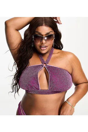 ASOS ASOS DESIGN Curve - Mix and Match - Top bikini glitterato allacciato al collo con anello e apertura a goccia