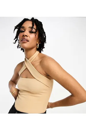 ASOS ASOS DESIGN Tall - Body color pietra a coste con scollo incrociato