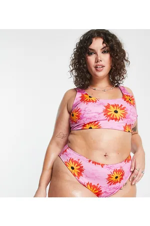 COLLUSION Plus - Slip bikini a vita alta a fiori con stampa double-face