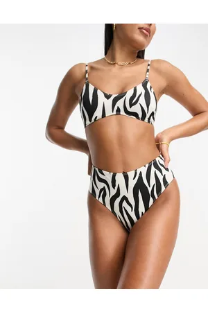 Monki Slip bikini neri e bianchi zebrati a vita alta in coordinato