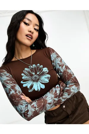 Daisy Street Crop top a maniche lunghe a fiori rétro con maniche raglan