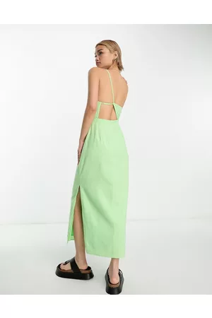 Whistles Vestito midi monospalla in lino lime
