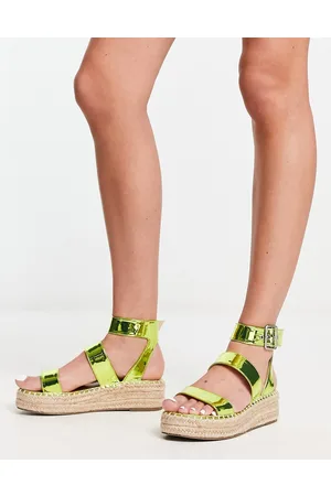 BeBo Bellini - Espadrilles flatform in tre parte lime metallizzato